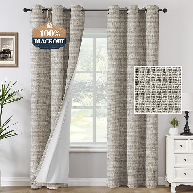 H.VERSAILTEX 100% Blackout Curtains Linen Textured Chenille Curtains Thermal Insulated Curtain Panels with White Flocking Coating Back, 42" W x 84" L, Oyster Grey(Not Solid) by HVERSAILTEX