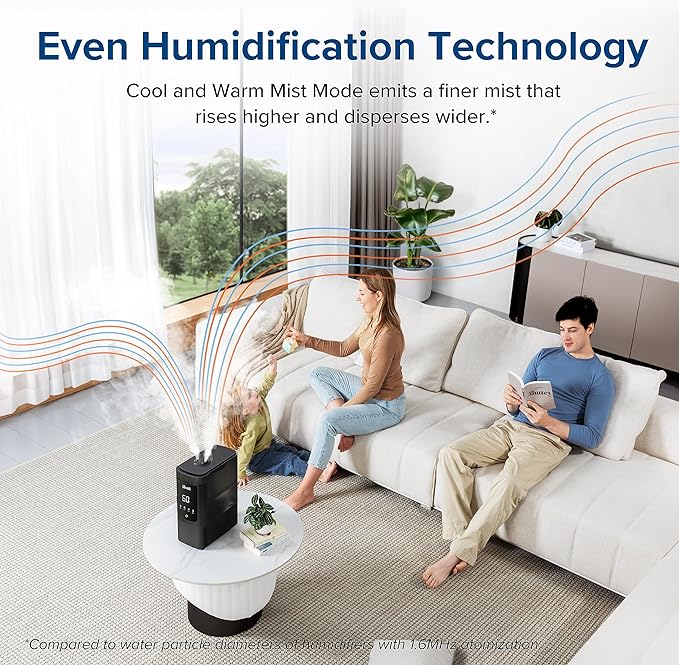 LEVOIT 6L Smart Warm and Cool Mist Humidifiers for Home Bedroom, 60H Runtime and Auto Customized Humidity for Large room, Schedule, Easy Top Fill, Essential Oil Diffuser, Whisper-Quiet, Handle, Black - Image 4