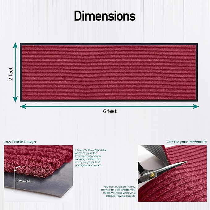 MaxMat® Extra Large Commercial Door Mat, Rubber Border Heavy Duty Door Mat, Waterproof, Low-Profile, Easy to Clean, Rubber Entry Mat. (Red, 2 x 6 Feet) - Image 2