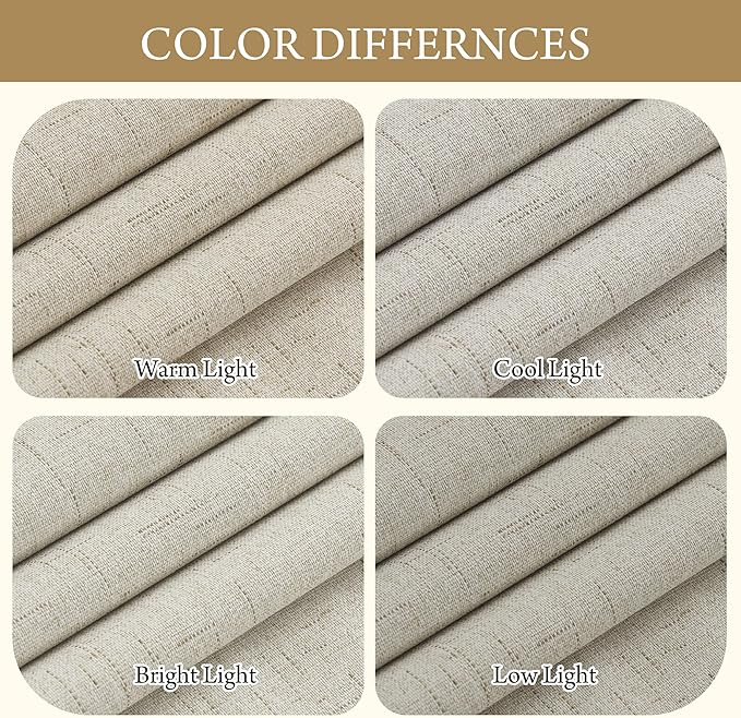 RYB HOME 100% Blackout Beige Linen Blackout Curtains, Thermal Insulated Privacy Protect Linen Blend Back Tab Window Curtains for Dining Room Sliding Glass Door, 52" W x 96" L, 2 Panels Set - Image 5