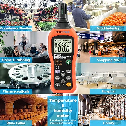 Protmex PT6508 Temperature Humidity Meter, Digital Thermometer Hygrometer Monitor with Ambient, Dew Point, Wet Bulb for Indoor/Outdoor MIN, MAX, Data Hold, LCD Backlight - Image 8