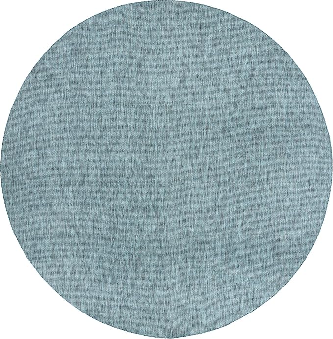 Unique Loom Collection Casual Transitional Solid Heathered Indoor/Outdoor Flatweave Area Rug (13' Round, Teal/Navy Blue) - Image 2