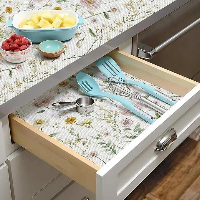 Tatyanna Drawer and Shelf Liner for Kitchen Cabinets Non Adhesive Drawer Liners Floral Cabinet Liner Strong Grip Non Slip Shelf Liners Waterproof Kitchen Cupboard Liner Easy to Clean 12IN x 16.4FT - Image 8