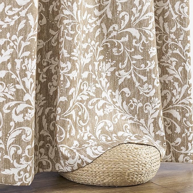 Vangao Taupe 100% Blackout Curtains 84 Inches Long for Bedroom Flower Curtains for Living Room Grommet Thermal Insulated Farmhouse Vintage Window Drapes 2 Panels - Image 8