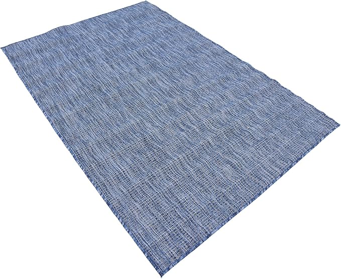 Unique Loom Collection Casual Transitional Solid Heathered Indoor/Outdoor Flatweave Area Rug (4' 1" x 6' 1" Rectangle, Blue/Navy Blue) - Image 4