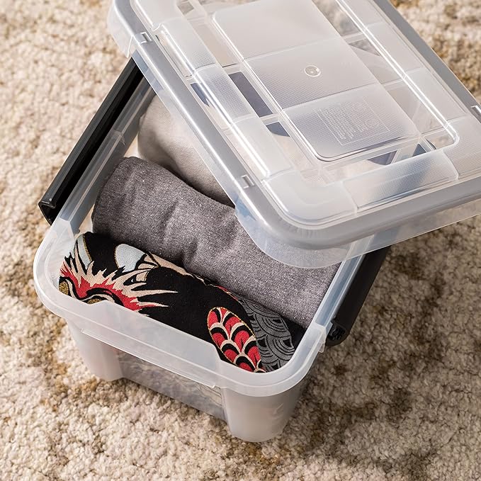 IRIS USA 7 Quart WEATHERPRO Plastic Storage Box with Durable Lid and Seal and Secure Latching Buckles, 6 Pack, Weathertight, Keep Pest Dust and Moisture Out, Clear/Black - Image 9
