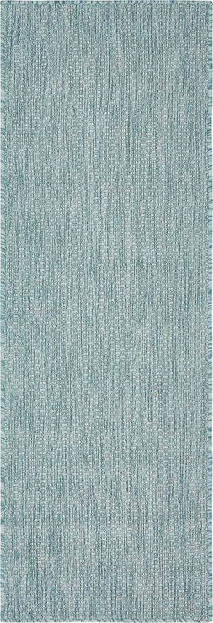 Unique Loom Collection Casual Transitional Solid Heathered Indoor/Outdoor Flatweave Area Rug (2' x 6' 1" Runner, Aquamarine/Ivory) by UniqueLoom