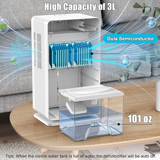 Dehumidifiers for Home, Upgraded 101OZ Dehumidifier (800 sq.ft), Quiet Dehumidifier for Basement, Bedroom, Bathroom, RV, Closet with Auto-off, Sleep Mode, 7 Colorful LED Light, Small Portable, White - Image 3