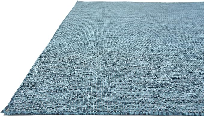 Unique Loom Collection Casual Transitional Solid Heathered Indoor/Outdoor Flatweave Area Rug (9' x 12' Rectangle, Teal/Navy Blue) - Image 8