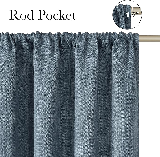 NICETOWN Mist Blue Faux Linen Room Darkening Rod Pocket Curtains 63 inch Length, W42 x L63, Light Blocking Thermal Insulated Noise Reducing Drapes for Bedroom Living Room Farmhouse Decor, 2 Panels - Image 2