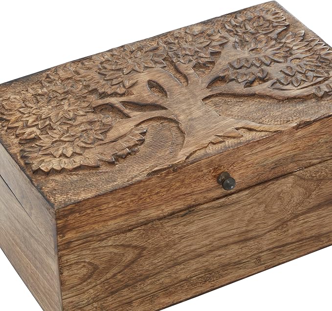 Deco 79 Mango Wood Floral Handmade Decorative Box Decorative Keepsake Boxes with Hinged Lid, Set of 3 Storage Boxes 8", 10", 12"W, Brown - Image 2
