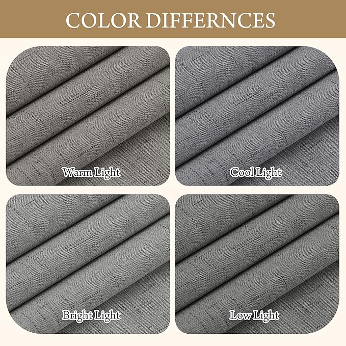 RYB HOME Grey Linen Blackout Curtains for Sliding Glass Door, 100% Blackout Linen Textured Thermal Privacy Modern Drape Panels for Dining Room Large Window, 52" W x 108" L, 2 Panels Set - Image 5