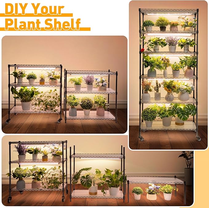 Meonum Indoor Greenhouse with Grow Lights, 6 Tier Metal Plant Shelf with Cover (30" x 13.8" x 70.8"), 5 Pack Full Spectrum Growing Lamps for Seed Starting, Grow Rack with Timer, Thermometer, pH Meter - Image 8