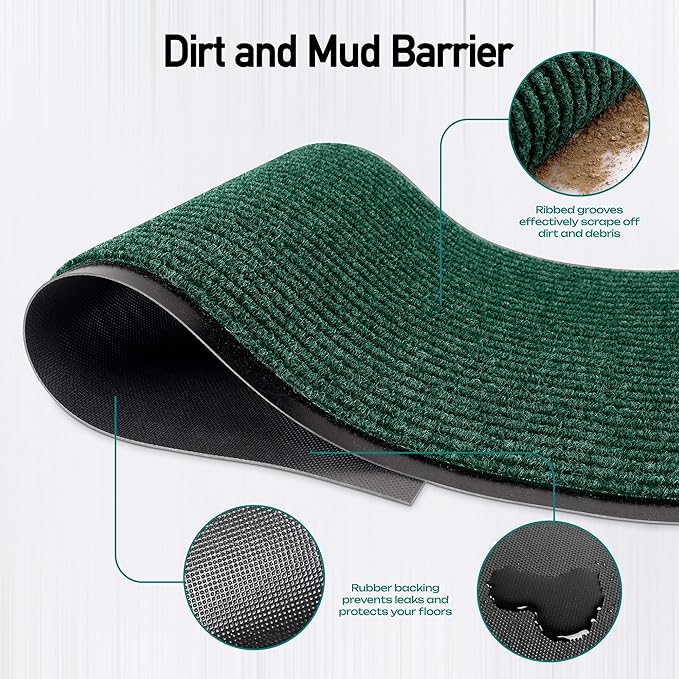 Durable Rubber Door Mat - Heavy Duty, Indoor/Outdoor, Easy Clean, Waterproof, Low-Profile Mat for Entry, Patio, Garage - Stylish (Green, 6' x 4' (Mud Trapper)) - Image 3
