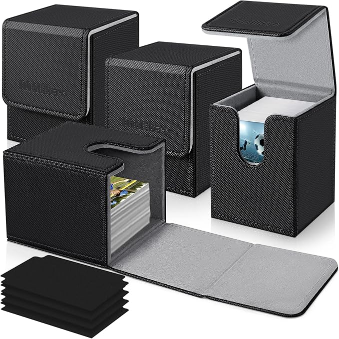 Mlikero 4 Pack Card Deck Box, Commander Deck Box Holds 400+ Single Sleeved Cards with 4 Dividers, Leather Magnetic Card Box Fit for MTG, TCG by Mlikero