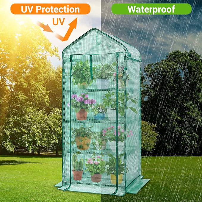 Mini Greenhouse with Screen Roof, Ohuhu Upgraded Portable 4 Tier Small Greenhouses for Outdoors Indoor with Reelable Door, Heavy Duty Plastic Green House for Outside Garden Patio Yard Porch Balcony - Image 3