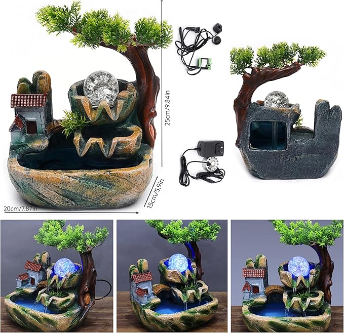 Small Bonsai Humidifier Mini Tabletop Waterfall Fountain with LED Color Night Light and Atomizer, Desktop Water Fountains Indoor Home Decor or Festival Birthday Gift for Girls Boys, 10 Inch - Image 5