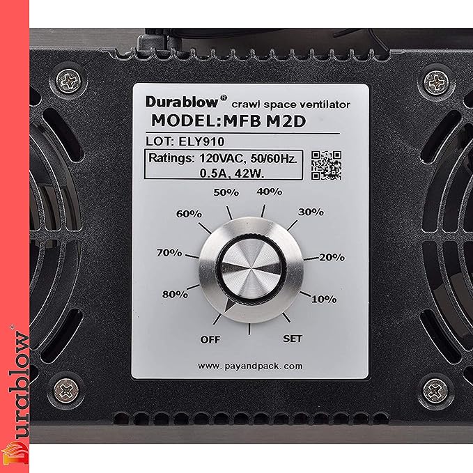Durablow 220 CFM Air-Out Stainless Steel Crawl Space Vent Fan, Dual Fans with Dehumidistat & Thermostat, Foundation Vent, Radon Mitigation, for Crawl Space, Basement (Stainless Steel, M2D) - Image 3