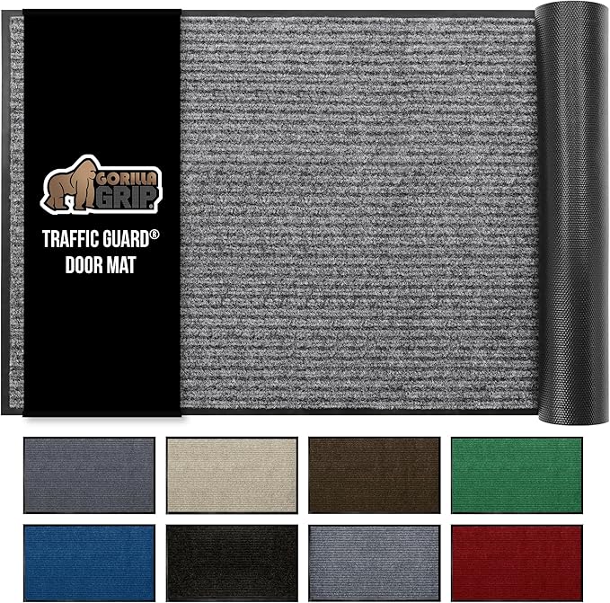 GORILLA GRIP Waterproof Traffic Guard Door Mat, Heavy Duty Entryway Mats, Strong Backing Commercial Utility Rugs for Office Hallway, Garage Floor and Home, Low Profile Carpet, 29x17, Light Grey by GorillaGrip