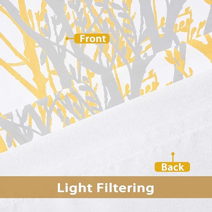 DriftAway Tree Branch Blackout Curtains Double Layer 84 Inches Long for Bedroom Printed Patterned Classic Thermal Insulated Summer Sound Lined Grommet Drapes for Living Room 2 Panels Yellow/White - Image 4