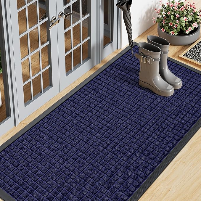 Smiry Front Door Mat Outside Entrance, Heavy Duty Natural Rubber Doormat, Non Slip, Trap Dirt and Moisture, Easy Clean, Low Profile Welcome Floor Mats for Indoor Outdoor Entry, 47x23 Inch, Navy Blue by Smiry