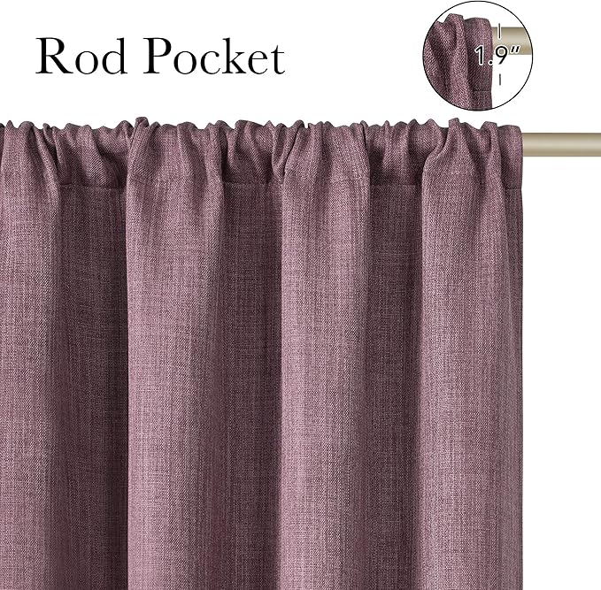 NICETOWN Greyish Purple Faux Linen Room Darkening Rod Pocket Curtains 63 inch Length, W42 x L63, Light Blocking Thermal Insulated Noise Reducing Drapes for Bedroom Farmhouse Decor, 2 Panels - Image 2