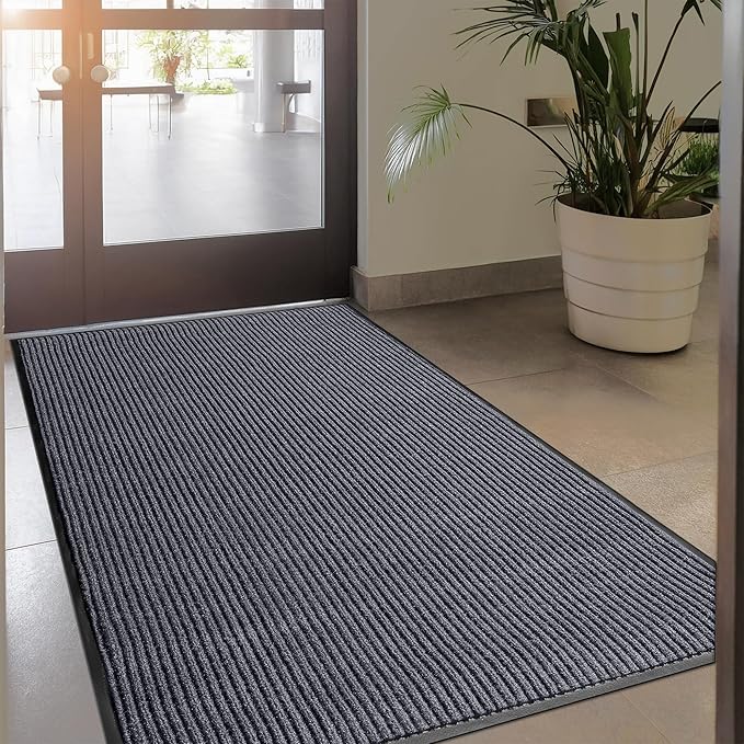MaxMat® 4x8 Outdoor Rug, Extra Large Entryway Mat - Heavy Duty Doormat, Waterproof, Low-Profile, Easy to Clean, Rubber Floor Mat (4 x 8 Feet, Grey, MXM-RIB0048GY) - Image 3