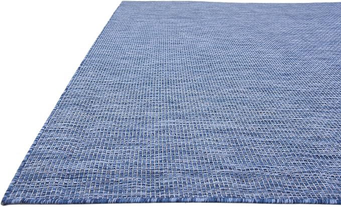 Unique Loom Collection Casual Transitional Solid Heathered Indoor/Outdoor Flatweave Area Rug (8' x 11' 4" Rectangle, Blue/Navy Blue) - Image 8