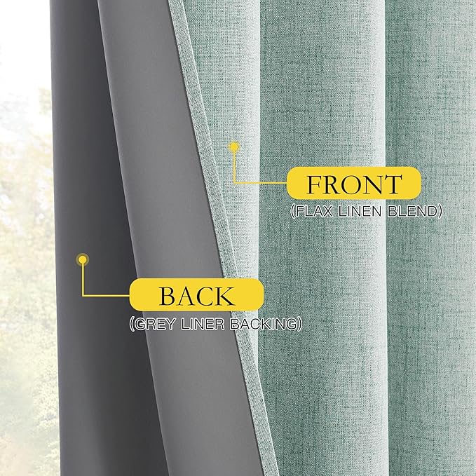 NICETOWN 100% Absolutely Blackout Linen Curtains with Thermal Insulated Liner, Seafoam Green, 62" Wide, 95" Length Energy Saving Curtains for Living Room 2 Panels Set, Vertical Blinds - Image 6