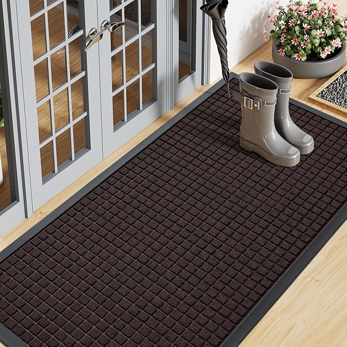 Smiry Front Door Mat Outside Entrance, Heavy Duty Natural Rubber Doormat, Non Slip, Trap Dirt and Moisture, Easy Clean, Low Profile Welcome Floor Mats for Indoor Outdoor Entry, 71x23 Inch, Brown by Smiry