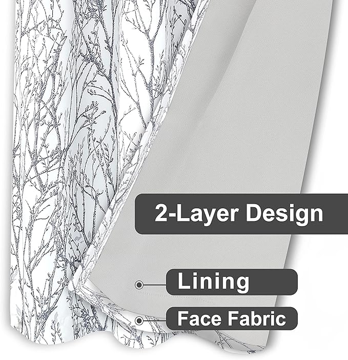 DriftAway Tree Branch Blackout Curtains Double Layer 36 Inches Long for Bedroom Printed Patterned Classic Thermal Insulated Summer Sound Lined Grommet Drapes for Living Room 2 Panels Gray/White - Image 4