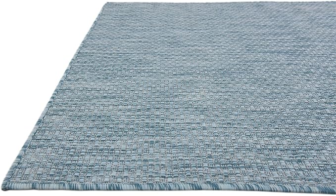 Unique Loom Collection Casual Transitional Solid Heathered Indoor/Outdoor Flatweave Area Rug (4' 1" x 6' 1" Rectangle, Aquamarine/Ivory) - Image 8
