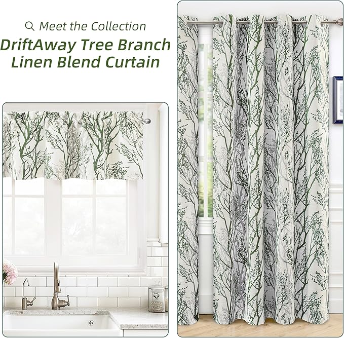 DriftAway Linen Printed Blackout Curtains Tree Branch Pattern Double Layer 96 Inches Long for Bedroom Thermal Insulated Summer Sound Lined Grommet Drapes for Living Room 2 Panels Loden Green/Linen - Image 9