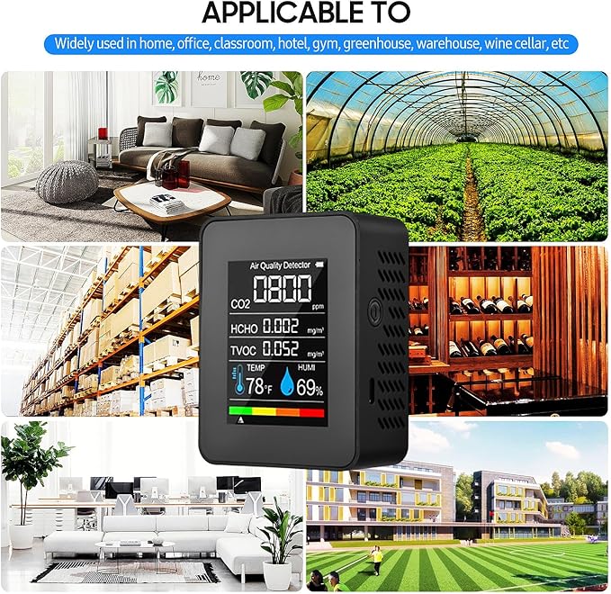 Prefessionall Indoor Air Quality Monitor, 5 in 1 Portable Smartair Quality Tester for CO2 | TVOC | HCHO | Temp | Hum for Home Cars Plants and Pets So On (Black) - Image 7