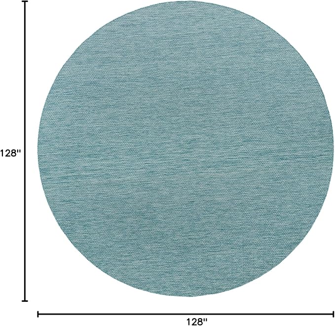 Unique Loom Collection Casual Transitional Solid Heathered Indoor/Outdoor Flatweave Area Rug (10' 8" Round, Aquamarine/Ivory) - Image 2