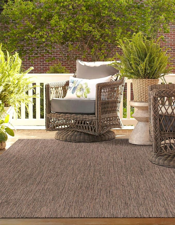 Unique Loom Outdoor Solid Collection Area Rug (2' x 3' 1" Rectangle Light Brown/Ivory) - Image 3