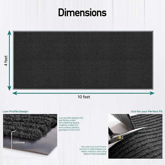 MaxMat® Industrial Grade Doormat - Extra Large, Heavy Duty, Waterproof, Indoor/Outdoor, Easy to Clean Floor Mat (4 x 10 Feet, Black, MXM-RIB0410BK) - Image 2