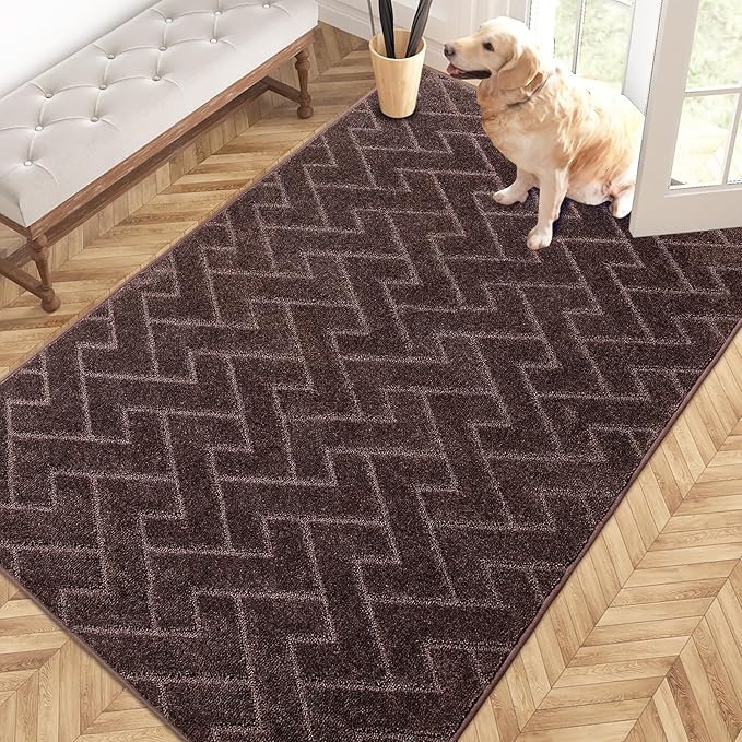 PURRUGS Easy Care Area Rug 4ft x 6ft, Non-Slip Machine Washable Entry Rug, Dog Door Mat, Stain Resistant Accent Rug for Hallway, Bedroom, Living Room and Mudroom, Brown by PURRUGS