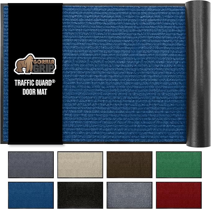 GORILLA GRIP Waterproof Traffic Guard Door Mat, 72x48, Heavy Duty Entryway Mats, Strong Backing Commercial Utility Rugs for Office Hallway, Garage Floor and Home, Low Profile Carpet Runner, Blue by GorillaGrip