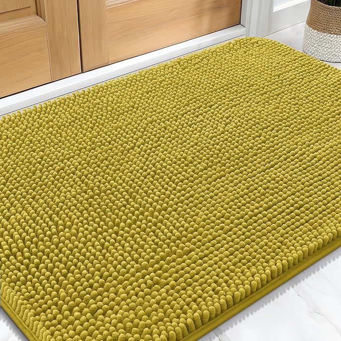 OLANLY Dog Door Mat for Muddy Paws 30x20, Absorbs Moisture and Dirt, Absorbent Non-Slip Washable Doormat, Quick Dry Chenille Mud Mat, Entry Indoor Entryway Carpet for Inside Floor, Mustard Yellow by OLANLY
