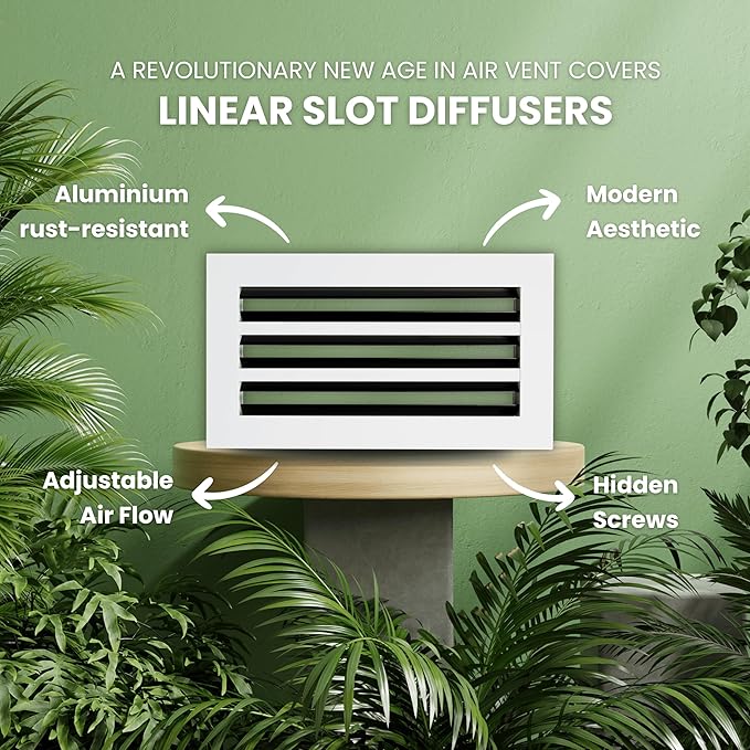 Modern Air Vent Cover 14x6 (Duct Opening) - Aluminum Linear Slot Diffuser, Decorative White HVAC Register with Slim Design for Wall & Ceiling, Quiet & Adjustable Airflow - Image 4