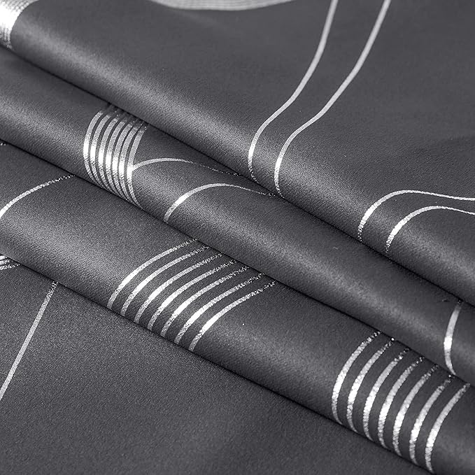 NICETOWN Grey Blackout Floral Pattern Curtains for Living Room 84 inch Long 2 Panels Set, Noise Reducing Thermal Insulated Wave Line Foil Print Bedroom Drapes for Patio Sliding Glass Door (52 x 84) - Image 8