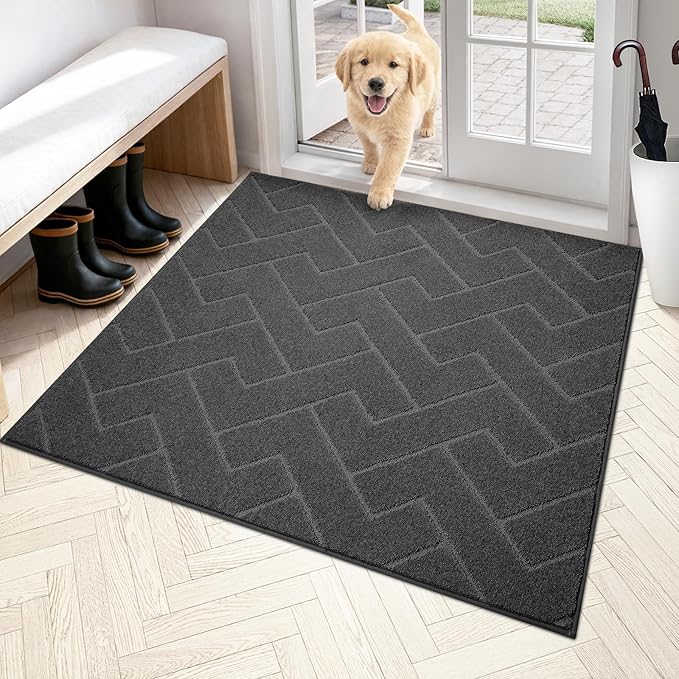 PURRUGS Dirt Trapping Door Mat 48" x 48", Non-Slip Machine Washable Entry Rug, Dog Doormat, Indoor Front Door Mat, Super Absorbent Entryway Rug for Muddy Shoes & Paws, Charcoal by PURRUGS