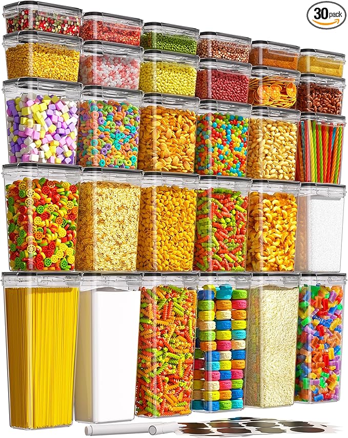 30 PCS Airtight Food Storage Containers with Lids, Kitchen Pantry Organization and Storage, BPA-Free Plastic Scale Food Canisters for Cereal, Flour, Sugar, Dry Food, Include Labels & Marker by KEMETHYFocusesonCreatingEfficientStorageProductswithQualityMaterials