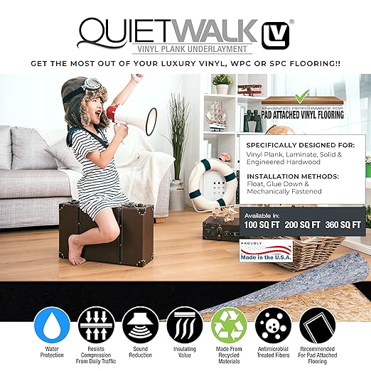 QuietWalk LV 360 Sq Ft Flooring Underlayment for Luxury Vinyl, Laminate & Engineered Wood, LVT, SPC, WPC, Sound & Moisture Protection, Made in USA - Image 18
