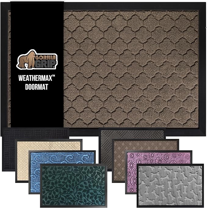 GORILLA GRIP 100% Waterproof All-Season WeatherMax Doormat, 34x58, US Designed Natural Rubber, Stain and Fade Resistant, Low Profile Indoor Outdoor Door Mats, Easy Clean Patio Mat, Latte Quatrefoil by GorillaGrip
