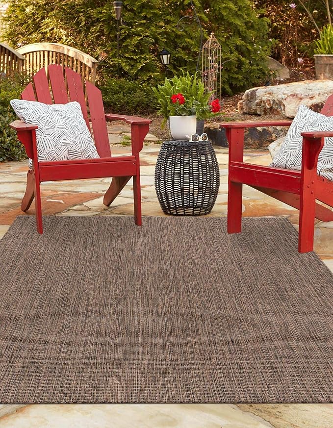 Unique Loom Outdoor Solid Collection Area Rug (10' x 14' 1" Rectangle Light Brown/Ivory) - Image 5