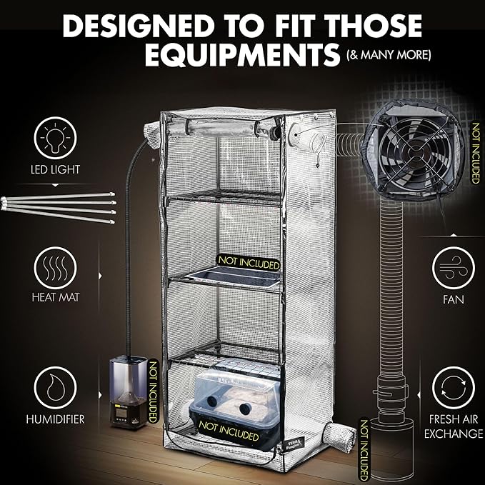Mushroom Grow Tent with Light and Timer, 65" x 27.5" x 20" & 6500k LED, Indoor Greenhouse with Grow Light, Martha Tent for Mushroom, mini Greenhouse, 4" Vents to Insert Accessories, fits monotub - Image 3
