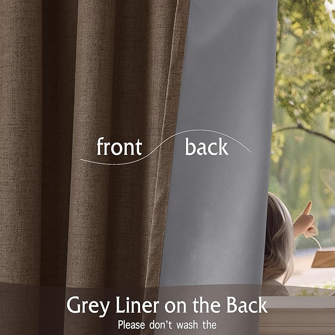 RYB HOME Coffee 100% Blackout Linen Curtains 78 inch Long, Thermal Insulated & Privacy Assurd Home Decor Drapes for Bedroom/Office/Nursery, Rod Pocket & Back Tab Window Treatment, W52 X L78, 2 Panels - Image 6