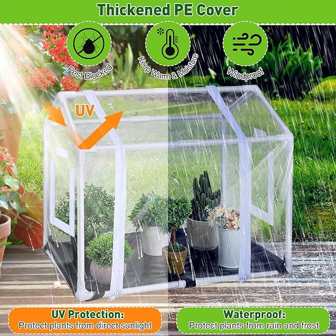 Mini Greenhouse with Potting Mat for Indoor Plant, Heavy Duty Portable Green House with Waterproof Pot Pad for Small Plants, Clear Small Plant Tent for Seed Humidity(White) - Image 6